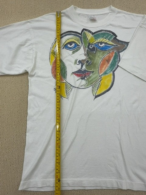 Crazy Life Unisex White Artistic Face T-Shirt Large Cotton