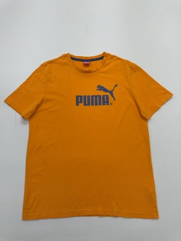 Puma Men Orange Logo Crew Neck T-Shirt Size XXL Regular Fit Cotton Jersey