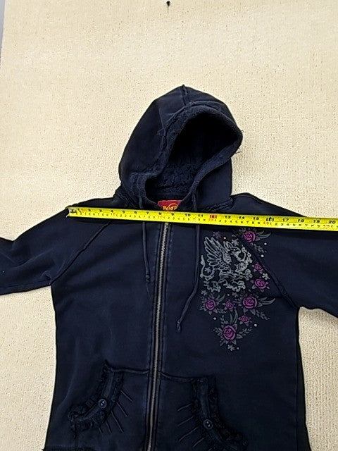Hard Rock Cafe Unisex Navy Floral Skull Zipper Hoodie XL Cotton
