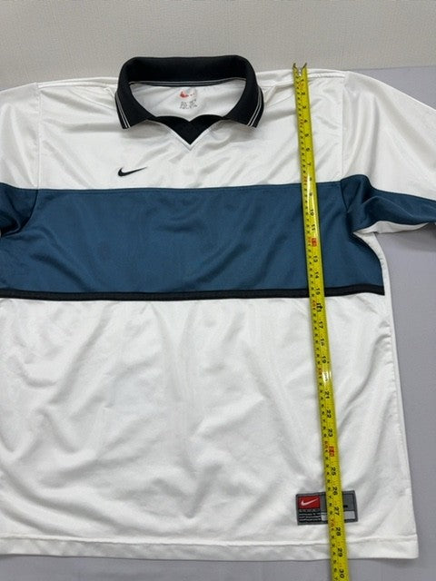 Nike Team Striped Polo Shirt XL White/Navy Short Sleeve Men's