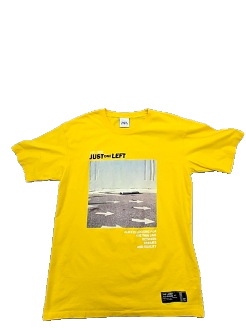 Zara Men's Yellow Graphic Print T-Shirt S Short Sleeve Portugal