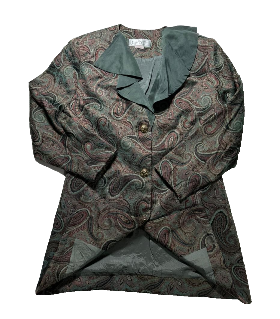 Vintage Paisley Printed Set Top And Skirt Green Brown Retro Women's Size 12