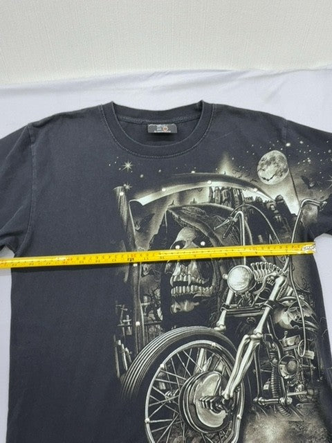 Rock Mongz Unisex Black Skull Biker T-Shirt Size M Cotton Crewneck