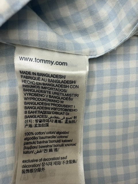 Tommy Hilfiger Men's Light Blue Gingham Slim Fit Long Sleeve Cotton Shirt M