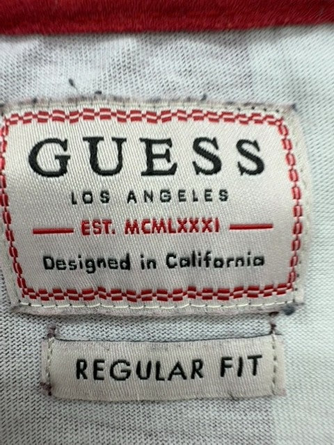 Guess Boys XL Burgundy Gray White Striped Logo Graphic T-Shirt