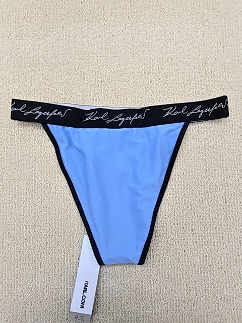 Karl Lagerfeld Women's Blue L String-Tie Swim Bottom Logo Solid