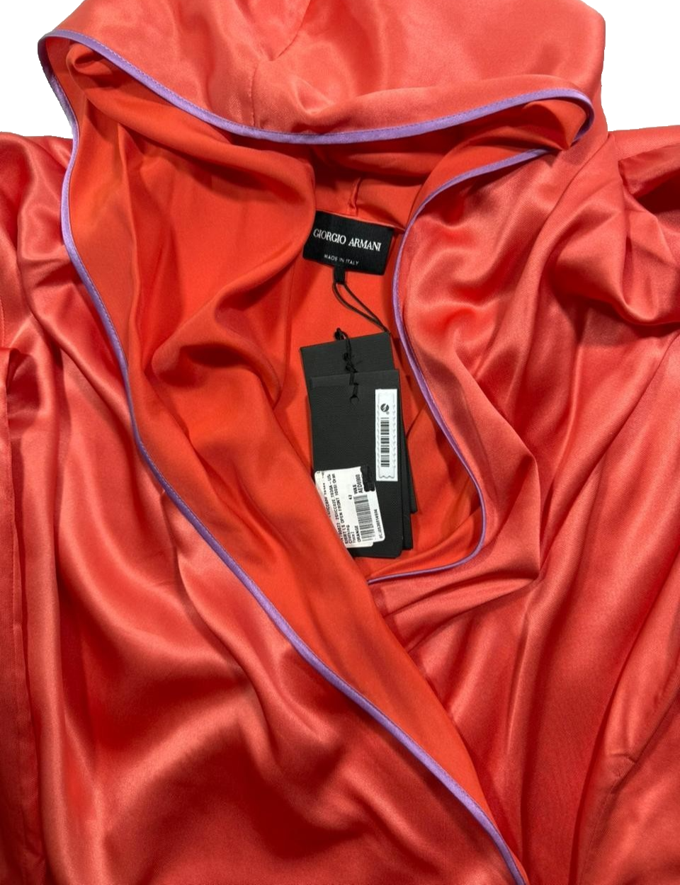 Giorgio Armani Women's Orange Satin Draped Hooded Wrap Top Size 42 BNWT