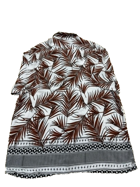 Calliope Unisex White Brown Palm Leaf Camp Collar Shirt XL Relaxed