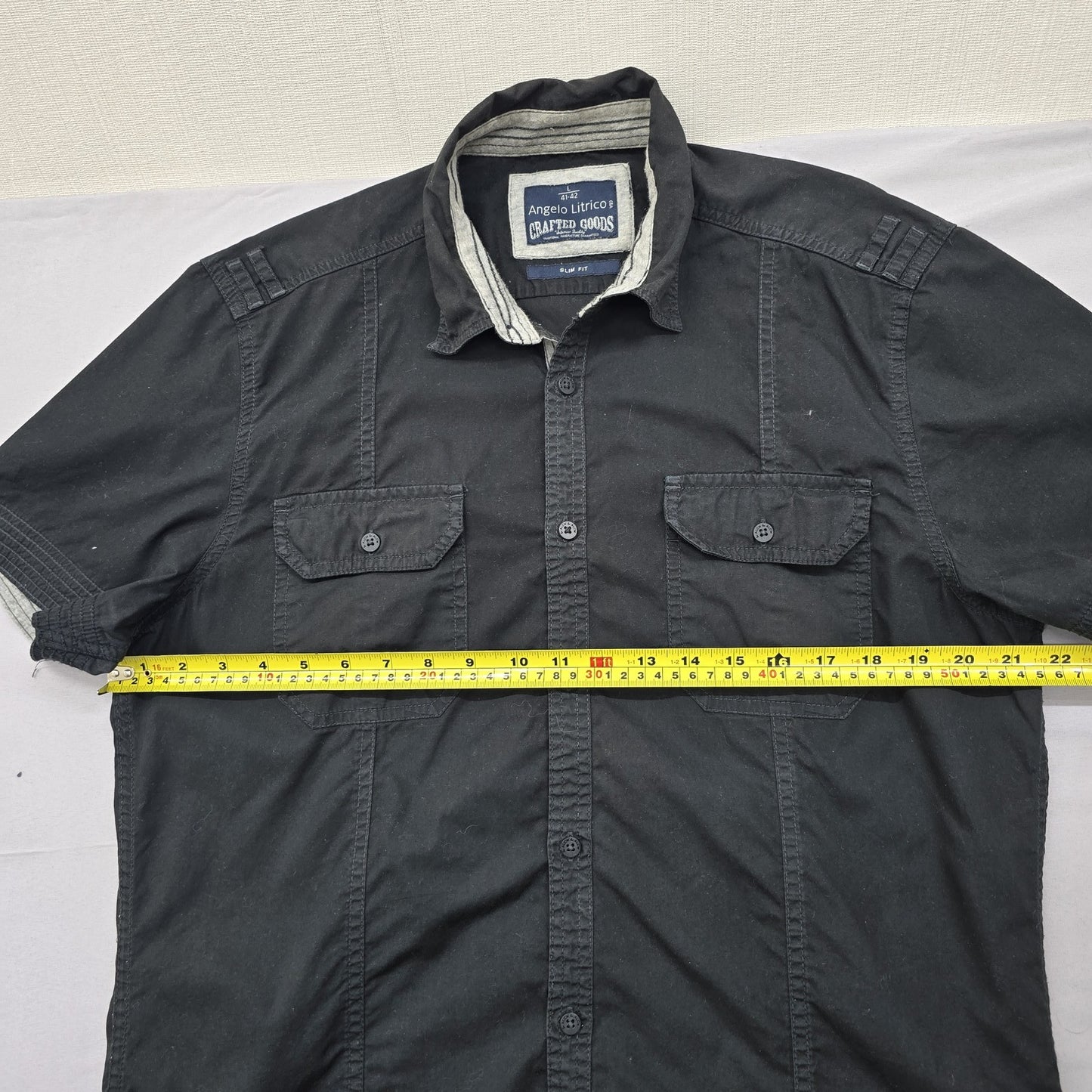 Angelo Litrico Black Cotton Slim Fit Short Sleeve Button-Up Shirt 41-42
