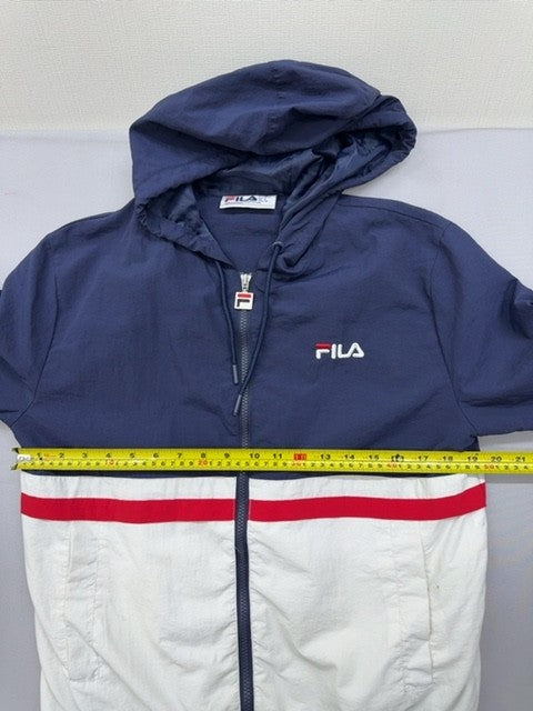 Fila Navy Striped Zip Track Hoodie Unisex Size S 100% Polyester