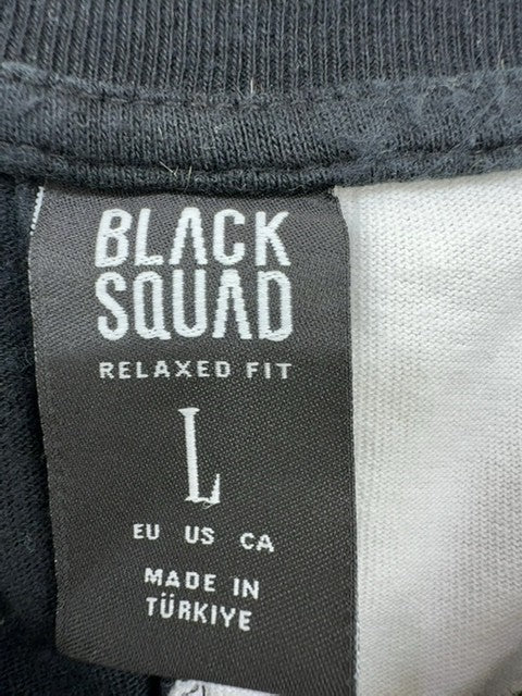 Black Squad Men's Black White Graphic T-Shirt Size L Streetwear