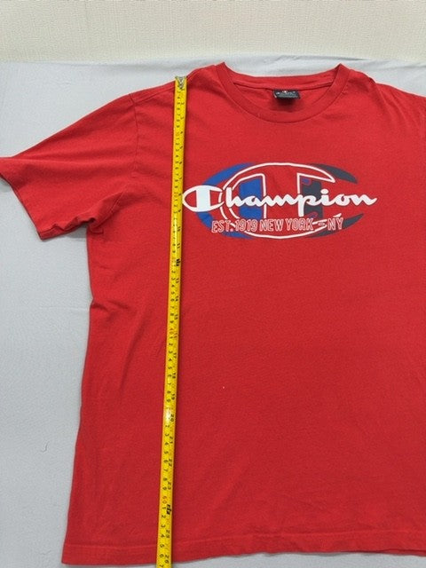 Champion Men's Red Short Sleeve T-Shirt L Crewneck 100% Cotton 21135