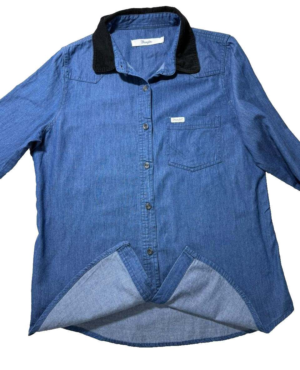 Vtg Wrangler Chambray Color Block Long Sleeve - Size 10