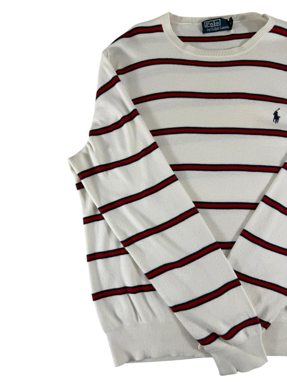 Polo Ralph Lauren Men's Striped Crewneck Sweater White Red Navy Size Large