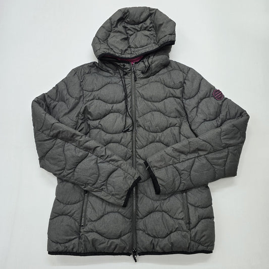 Superdry Boys Gray Puffer Jacket Hooded Quilted Full Zip Size M Midweight