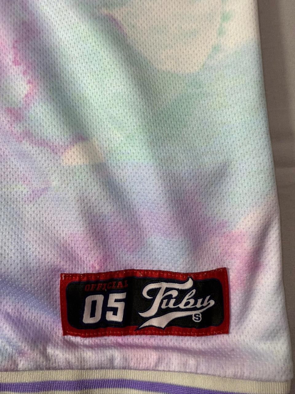 FUBU Button Up Baseball Jersey Shirt Men's Size S Pastel Tie Dye