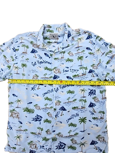 Grand & Hills Men's Blue Palm Trees Hawaiian Shirt Size L Short Sleeve