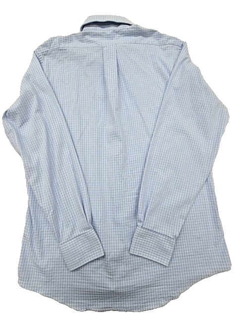 Chaps Men's Light Blue Gingham Dress Shirt M 15" Neck 34/35 Stretch