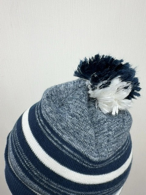 Nike Unisex Navy Pom Beanie One Size Knit Striped Cuff Logo