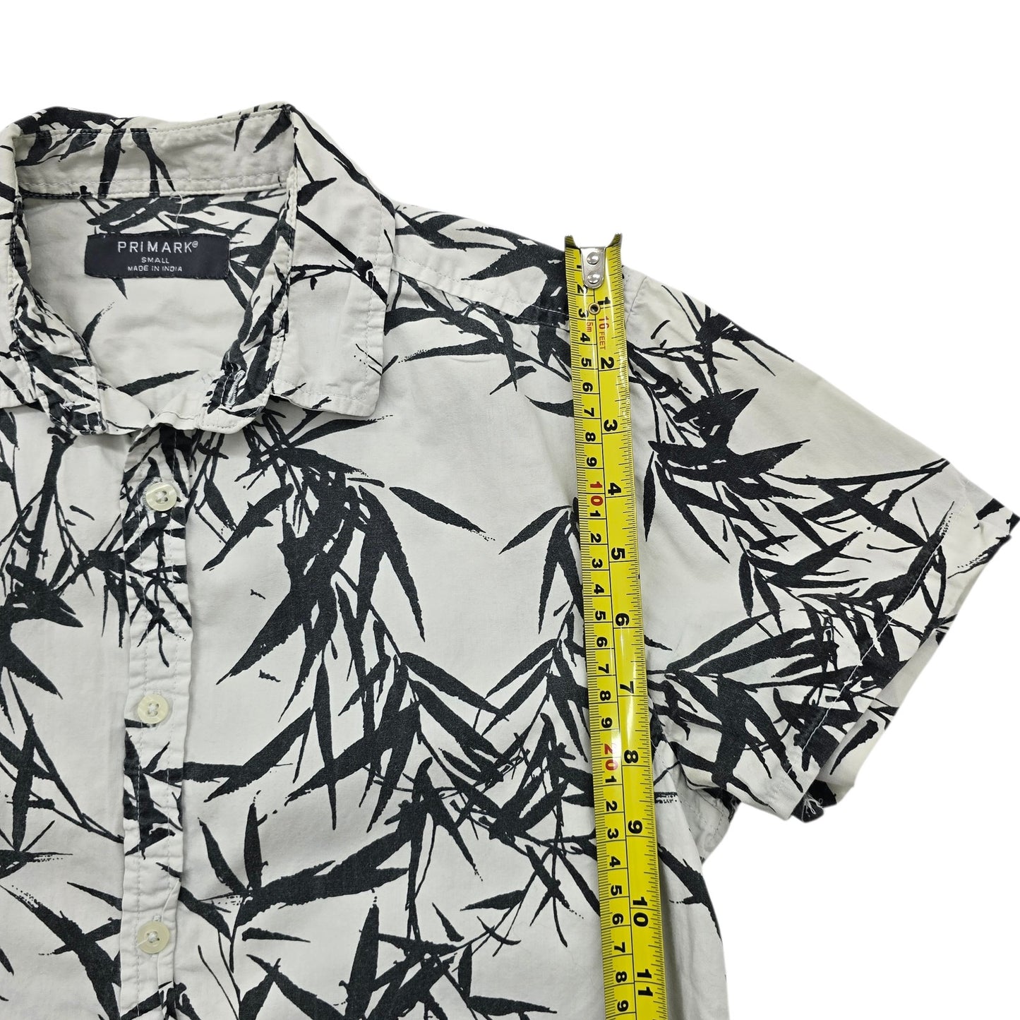 Primark Women's Cream Botanical Print Button-Up Shirt Size S Short Sleeve