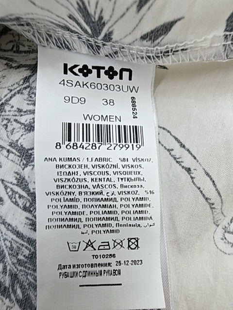 Koton Women's White Tropical Long Sleeve Cotton Shirt Size 38