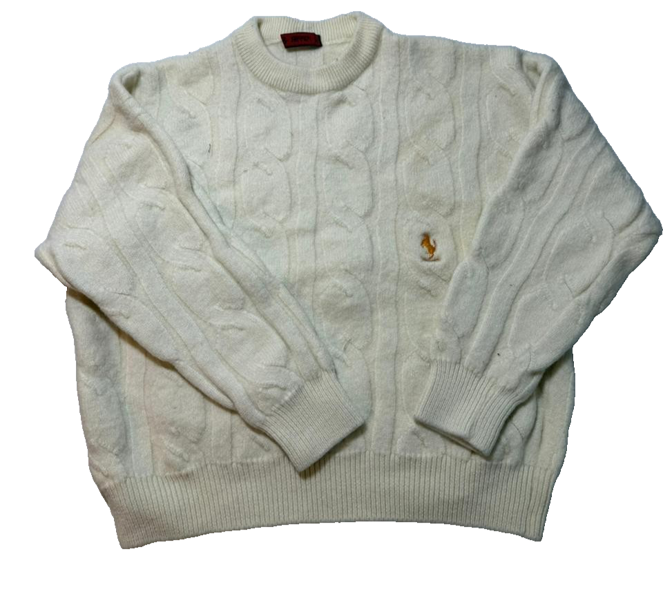 Ferrari Cable Knit Sweater Cream Wool Embroidered Logo Unisex | M
