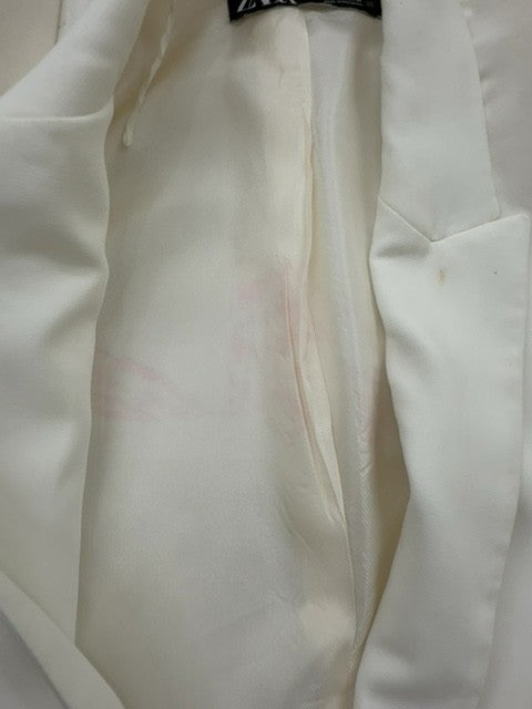 Zara Women's White Oversized Tailored Blazer Size S Shoulder Pads Gold Buttons
