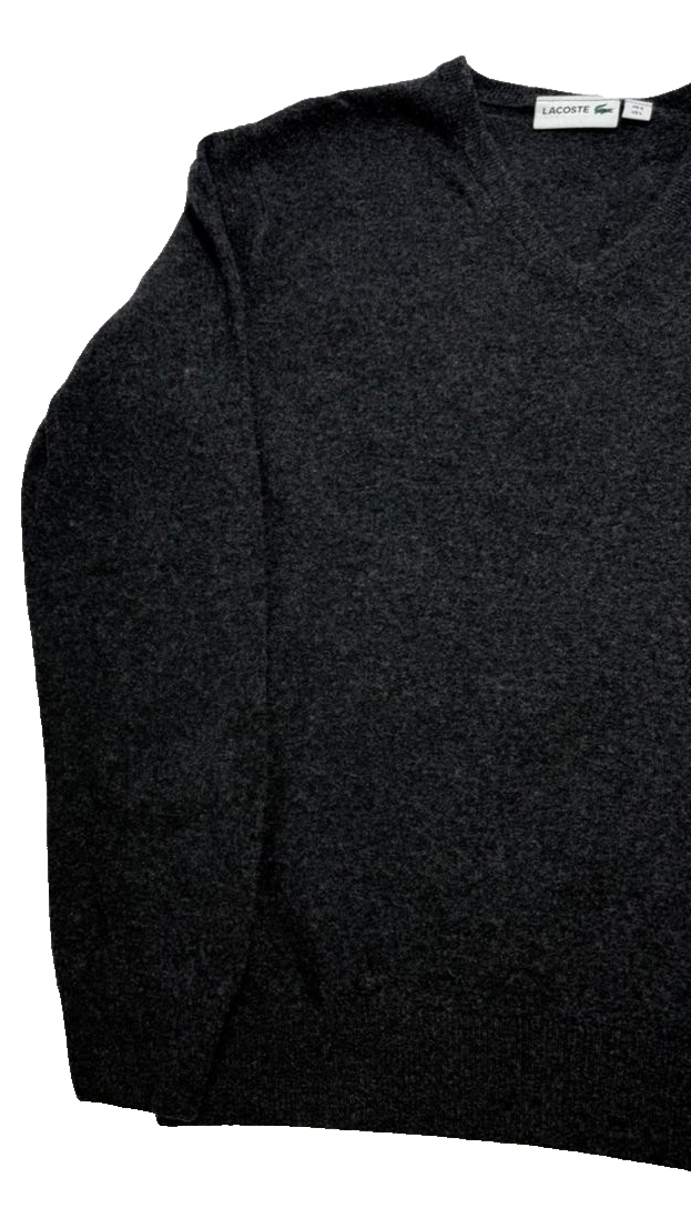 Lacoste Grey Knitted V-Neck Sweater - Size L