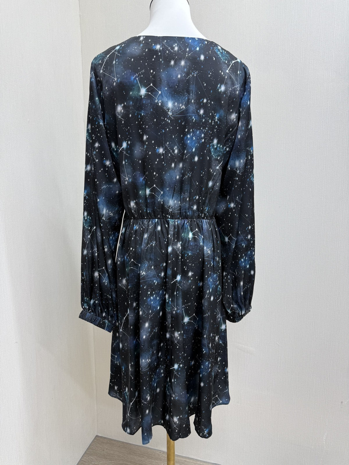 Karl Lagerfeld Galaxy Celestial Black V-Neck Long Sleeve Dress