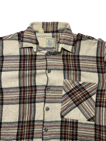 Marc Gibaldi Plaid Flannel Shirt Beige Red Check Long Sleeve Men's Casual Top XL