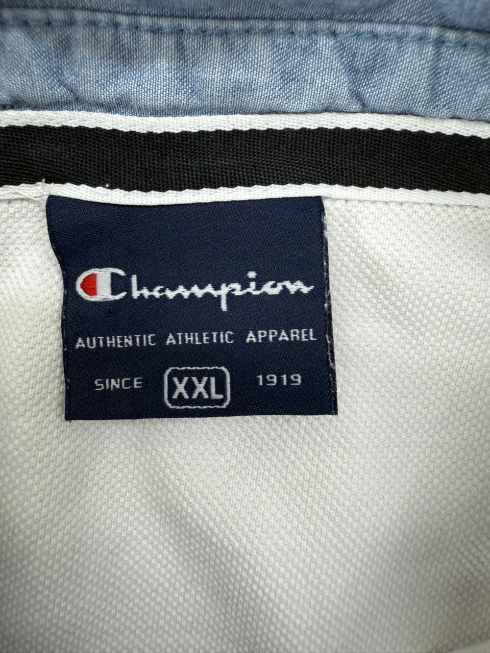 Champion XXL White Short Sleeve Polo Shirt Denim Collar Pocket Cotton