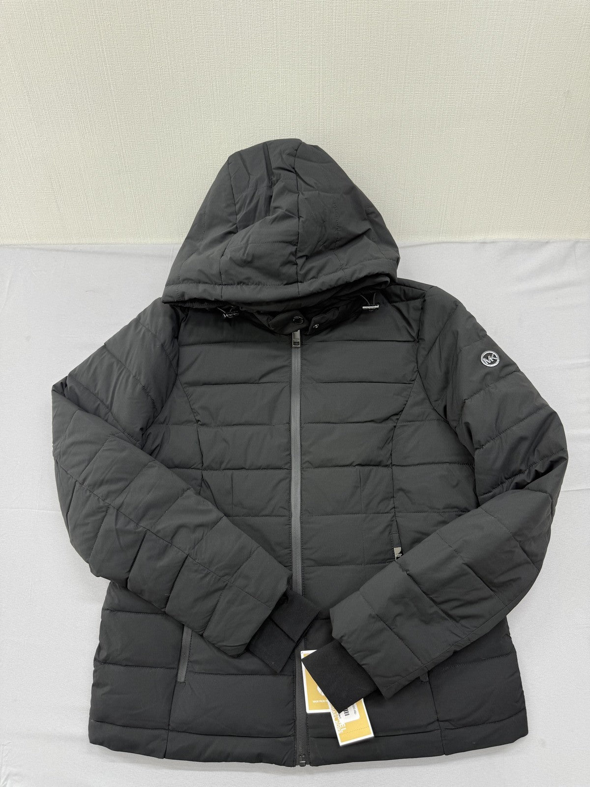Michael Kors Black Puffer Jacket M Hooded Lightweight Quilted Zip