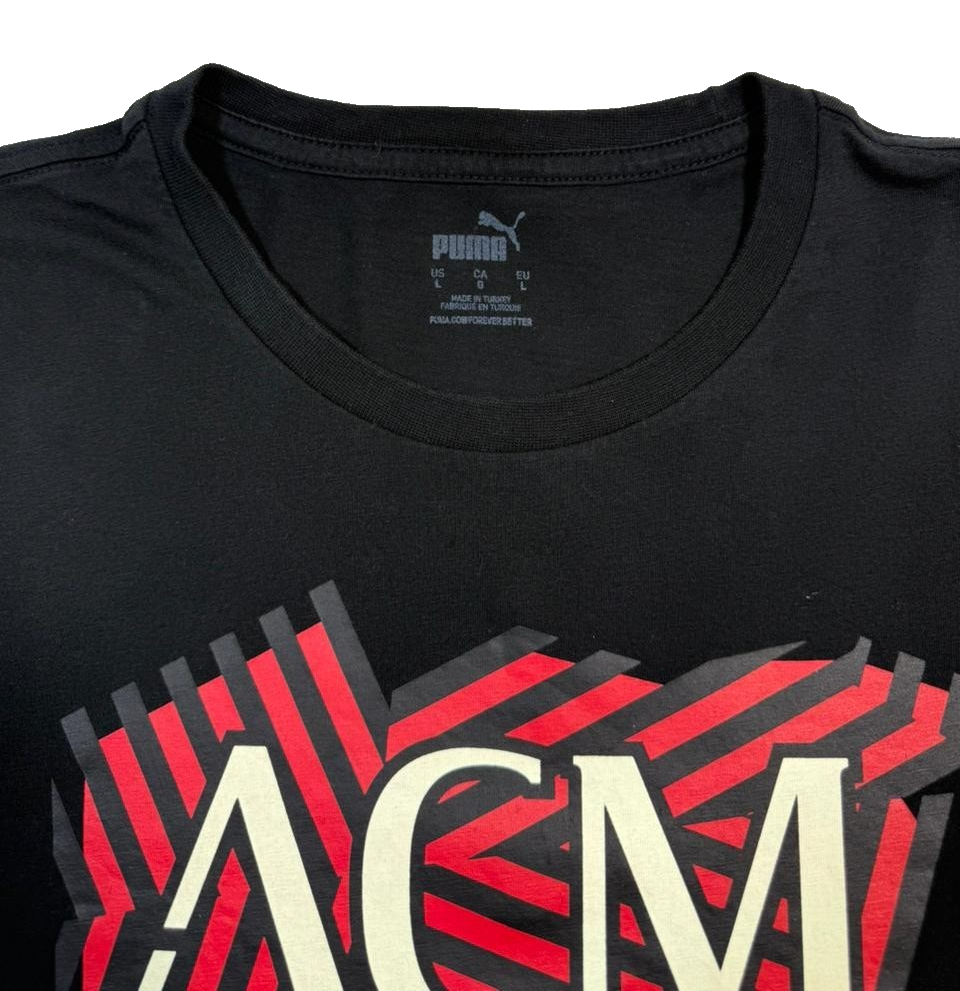 Puma Men's Black Ac Milan Acm Graphic T-Shirt Red Cat Logo Short Sleeve Size L