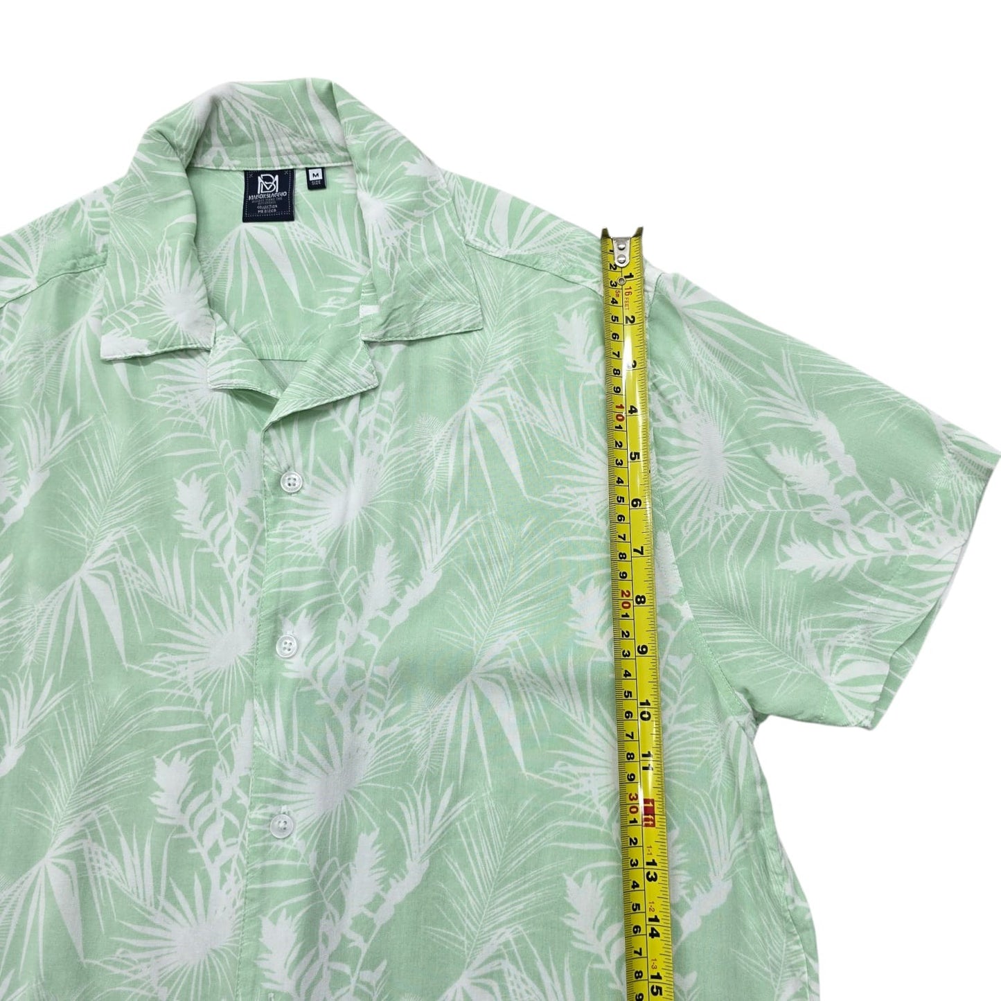 Maison Blaggio Men's Green Tropical Print Camp Collar Shirt M