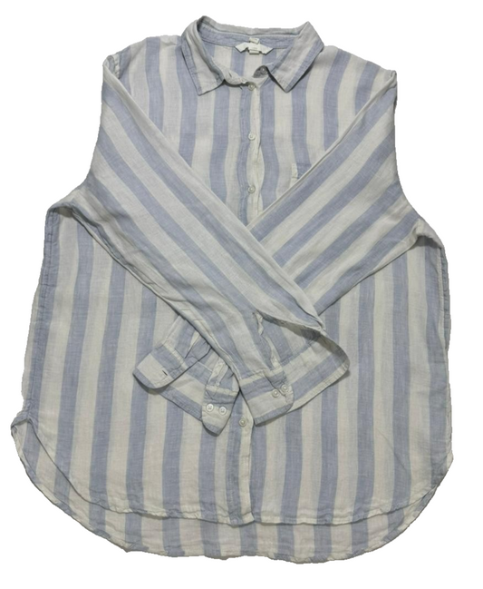 H&M Regular Fit Striped Cotton Linen Long Sleeve Shirt | Size: M