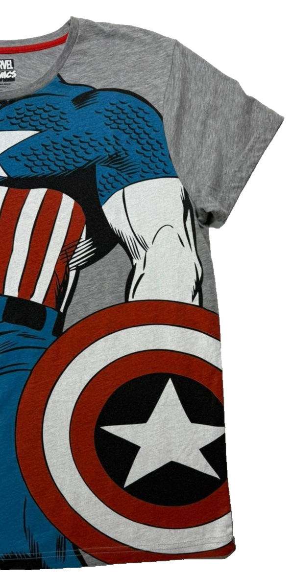 Grey Cotton Marvel Comics Captain America Graphic T-Shirt - Size L