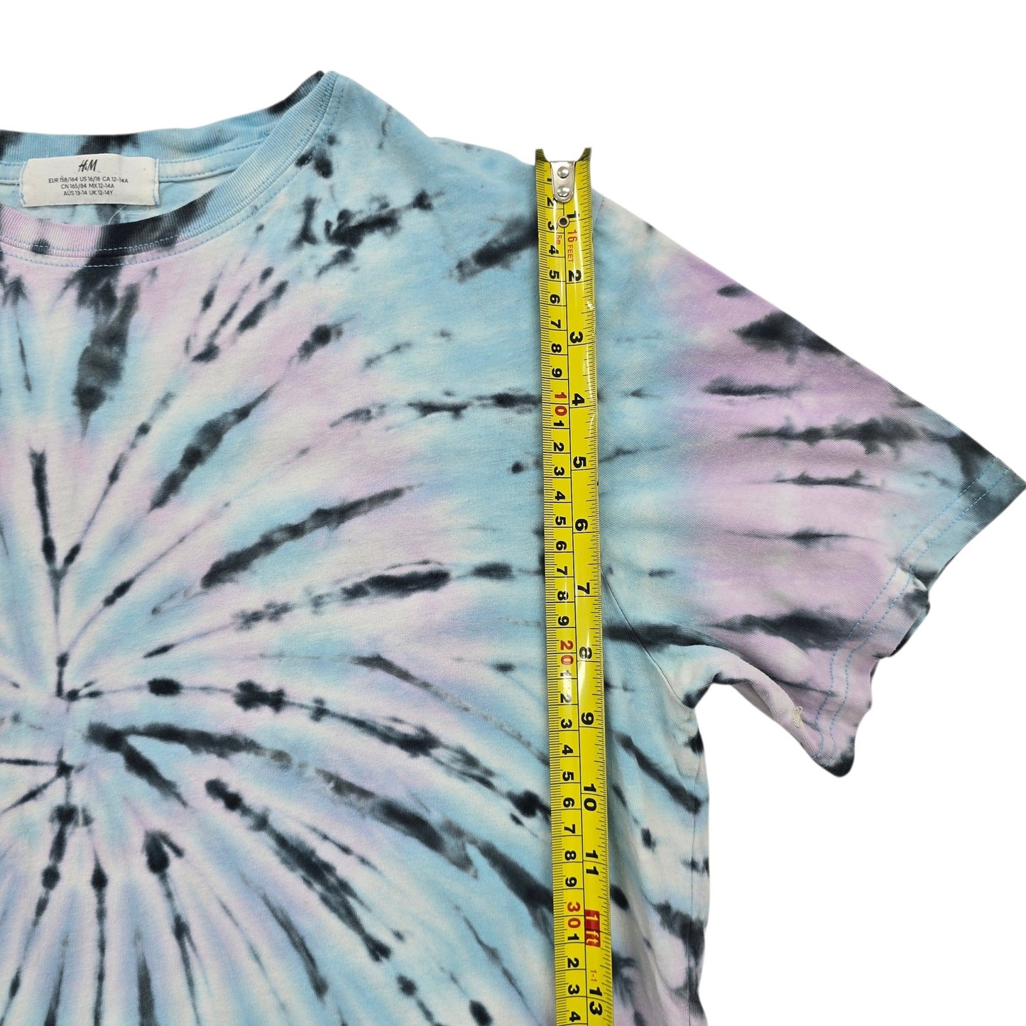 H&M Kids Tie-Dye Spiral T-Shirt Blue Pink Black Size 16/18
