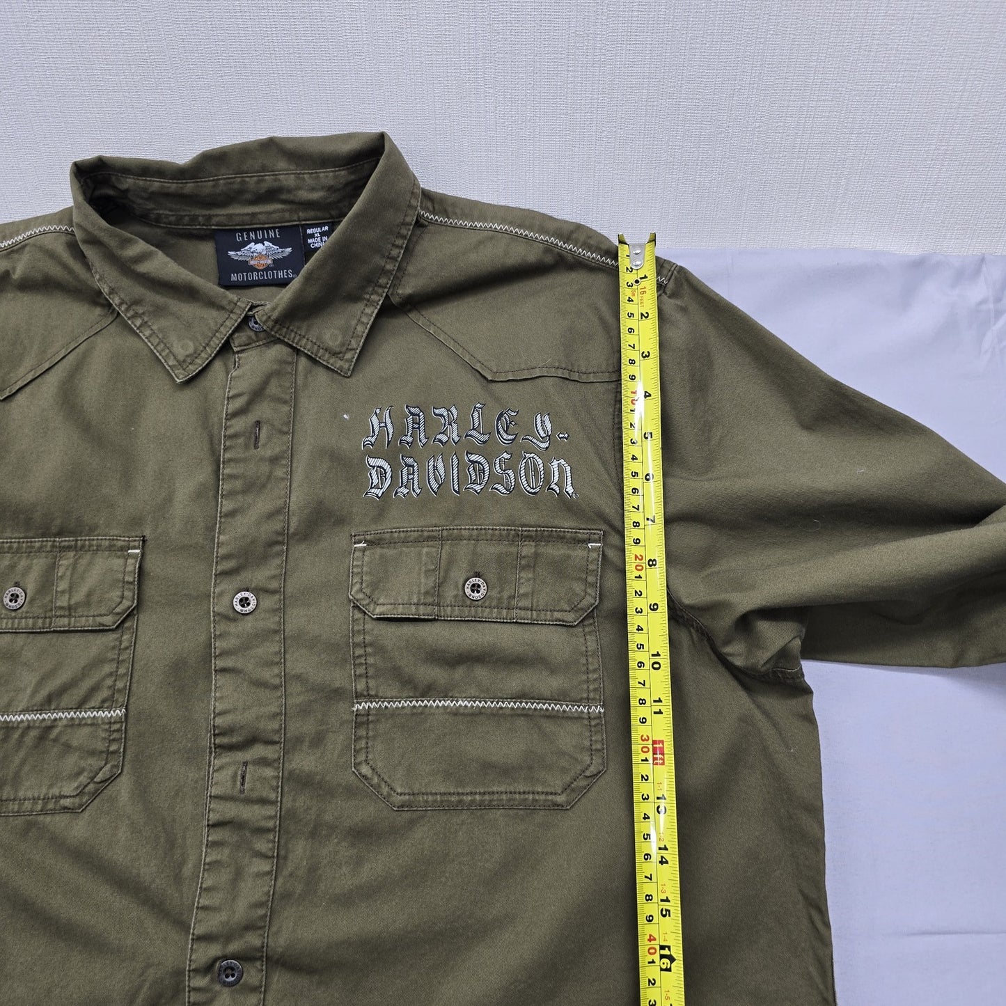 Harley-Davidson Men's Olive Green Long Sleeve XL Button Front Shirt