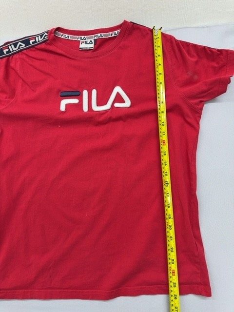 Fila Red Women's L UK14 Cotton T-Shirt Crew Neck Logo Short Sleeve