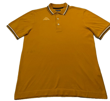Men's Retro Kappa Yellow Polo With Striped Collar And Cuffs - Size Small