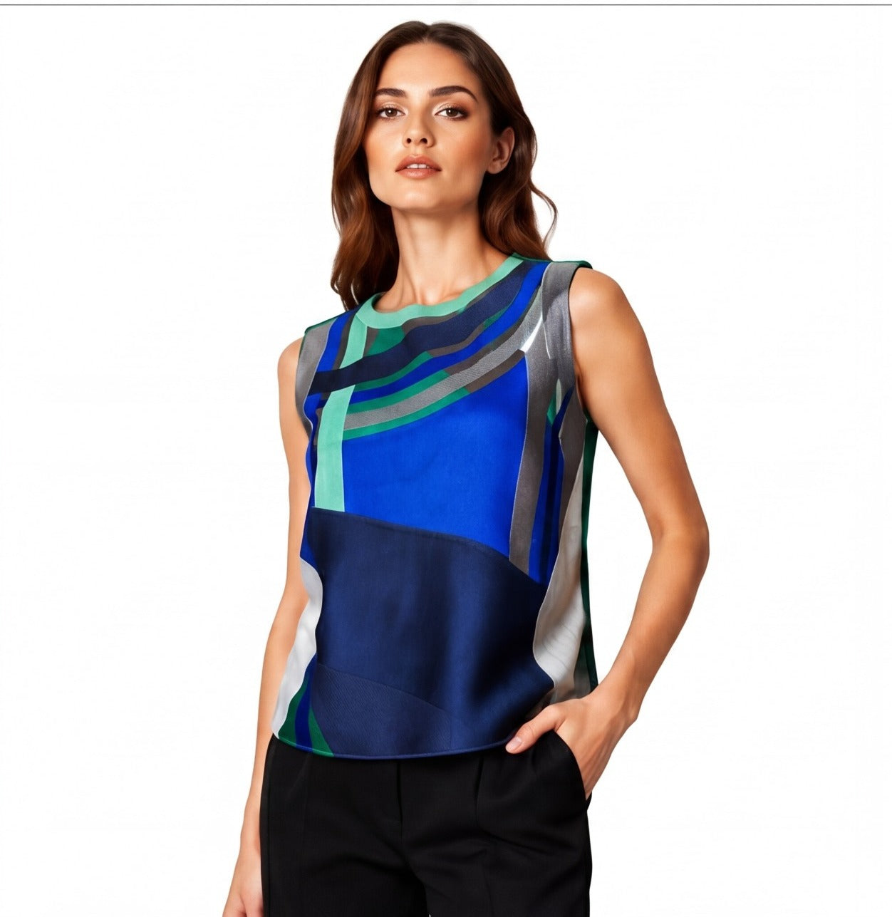 Armani Collezioni Geometric Patchwork Sleeveless Top — Brand New, Size 44
