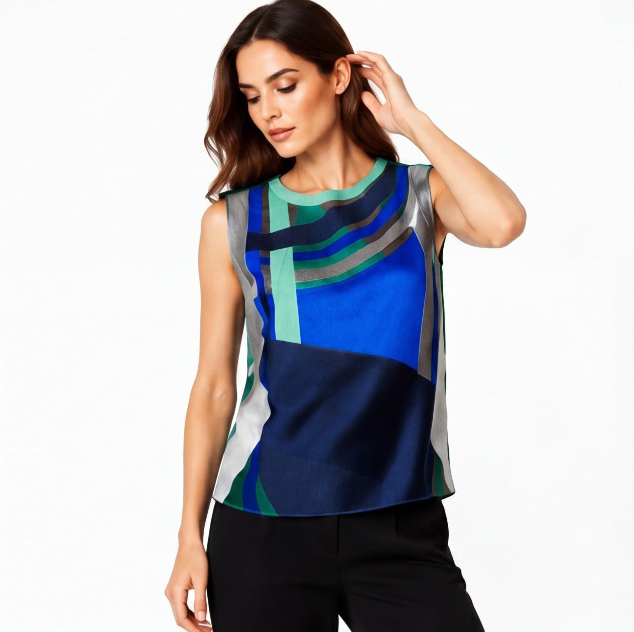 Armani Collezioni Geometric Patchwork Sleeveless Top — Brand New, Size 44