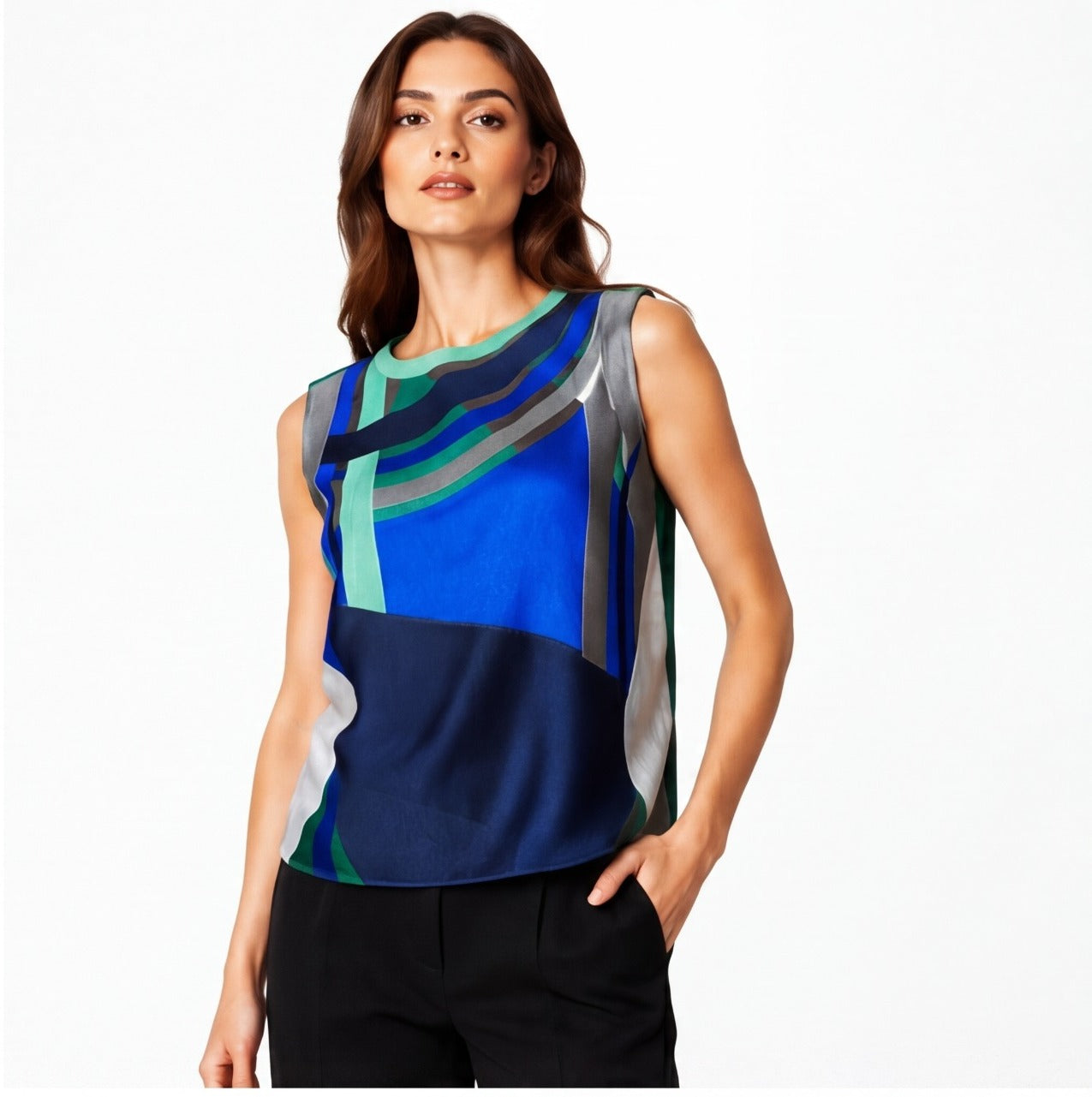Armani Collezioni Geometric Patchwork Sleeveless Top — Brand New, Size 44