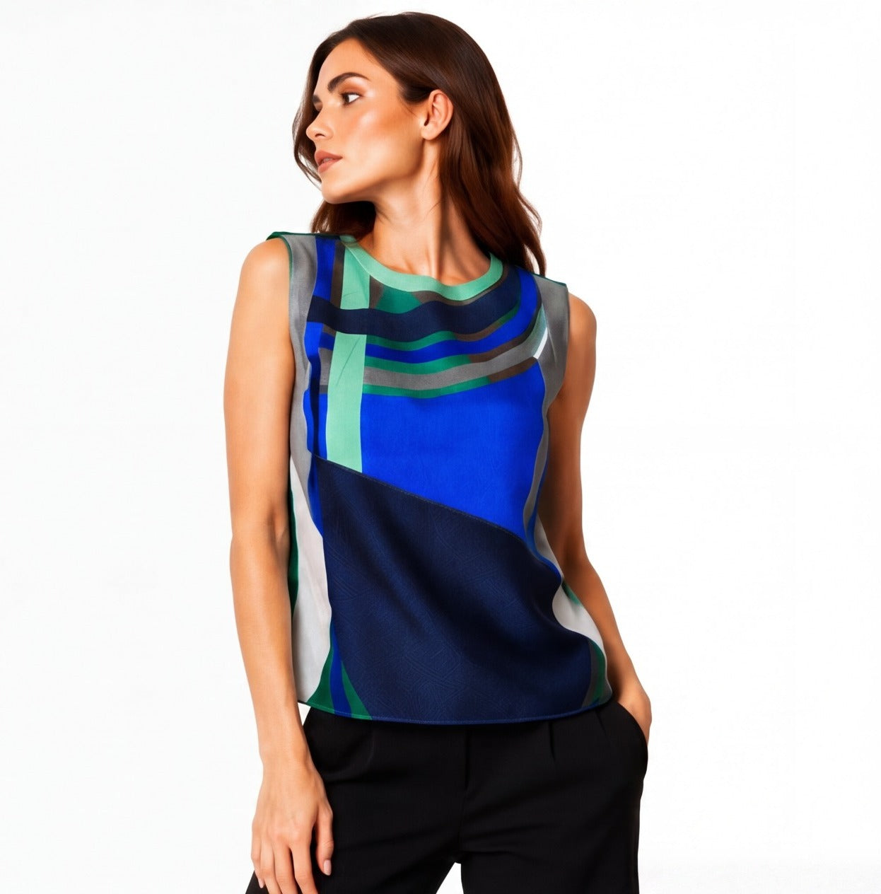 Armani Collezioni Geometric Patchwork Sleeveless Top — Brand New, Size 44