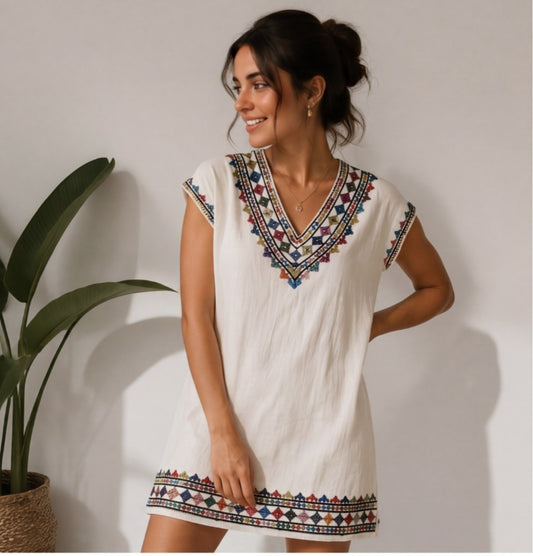 Unverified Brand Women's Multicolor Shirt – Size S, Embroidered, V-Neck