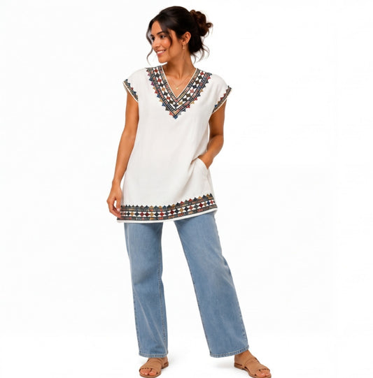 Unverified Brand Women's Multicolor Shirt – Size S, Embroidered, V-Neck