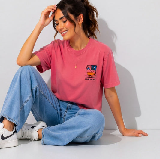 Vintage 90s Quiksilver Graphic T-Shirt | Pink Short Sleeve | Size L