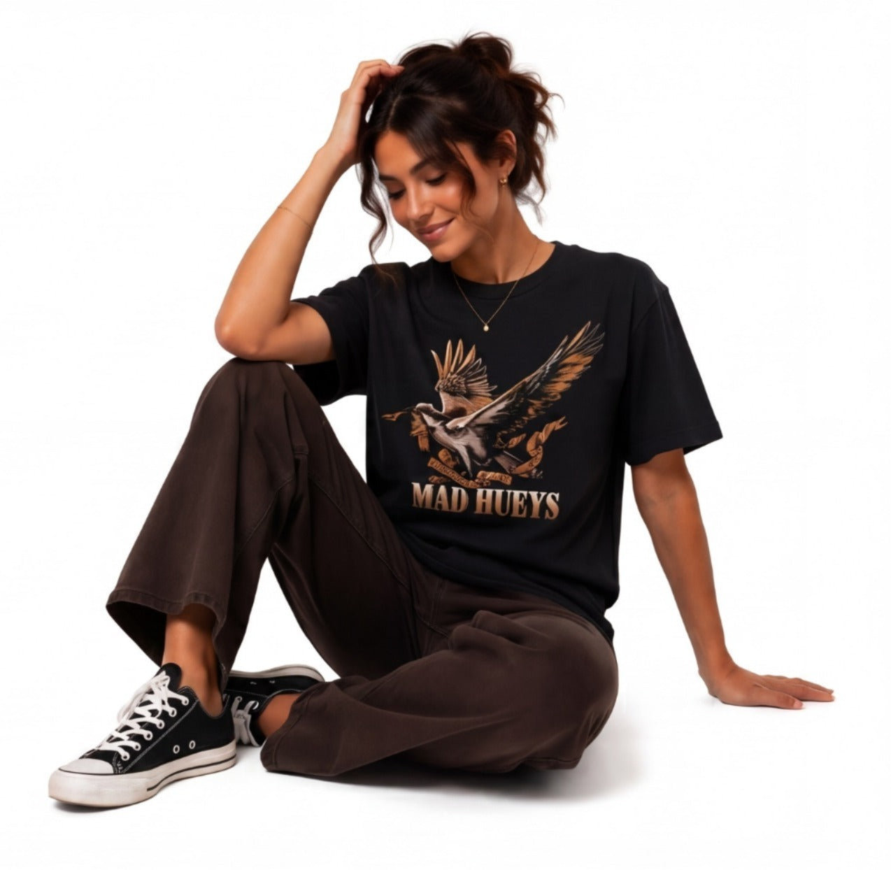 The Mad Hueys Freedom Hueys | Women's Oversized Ss Tee - Vintage Black | Size:XL