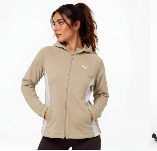 Puma Women's Beige Hoodie – Size XL, Logo, Full Zip