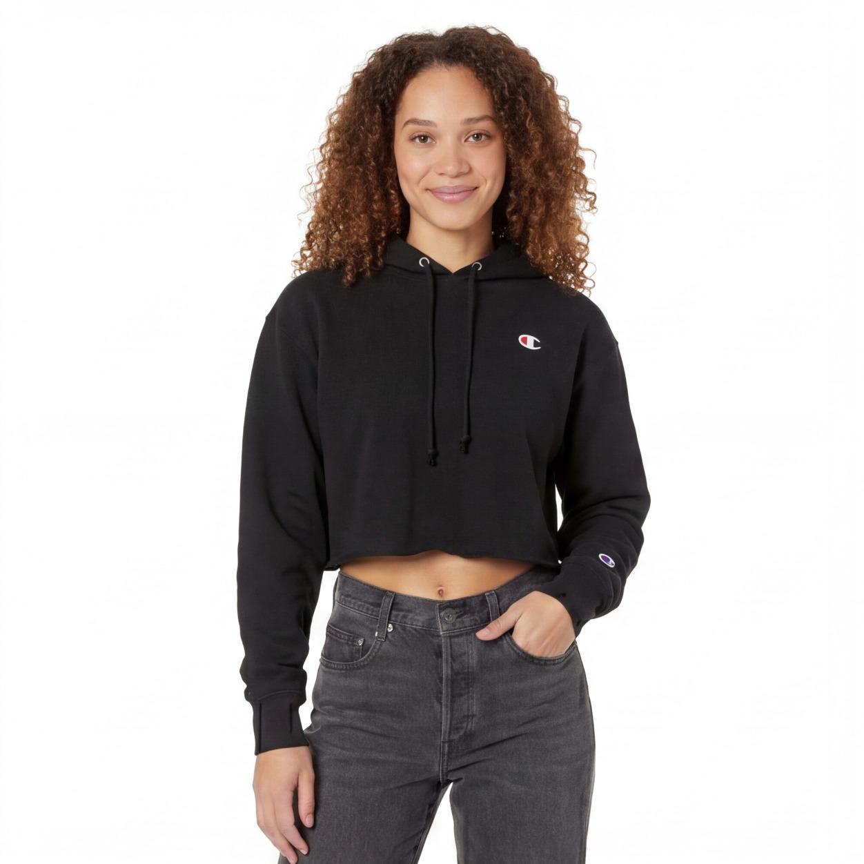 Champion Women's Reverse Weave Cropped Cut Off Hooded Sweatshirt - Size XS